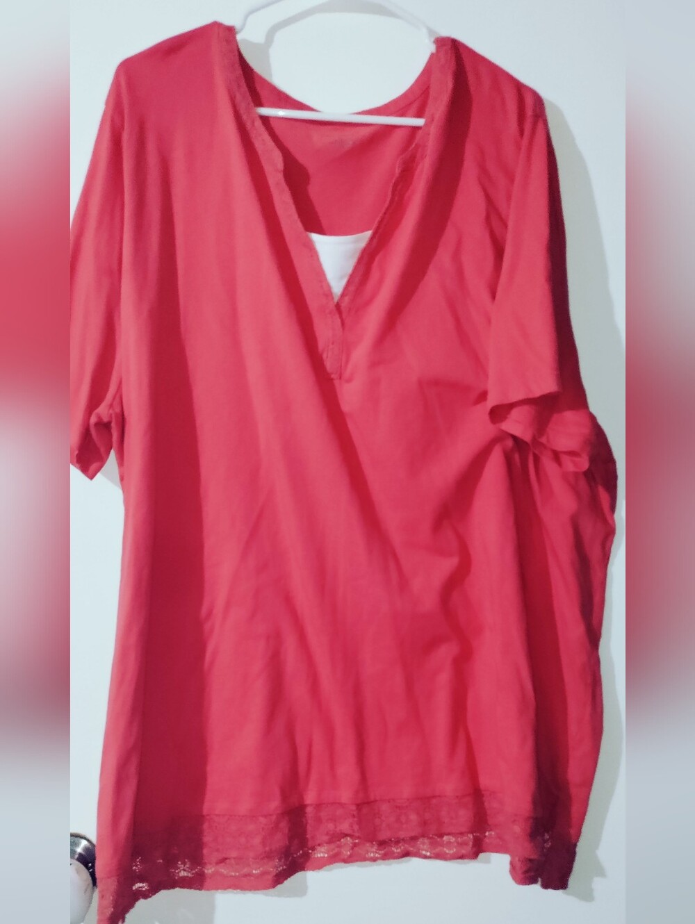 Catherines 3X 26/28 Pink Lace Trim Shirt